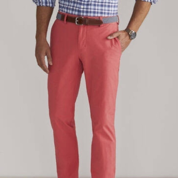 Peter Millar 100 Prima Cotton Sports Red Salmon Flat Front Soft Trouser Pants 36 - Picture 1 of 8